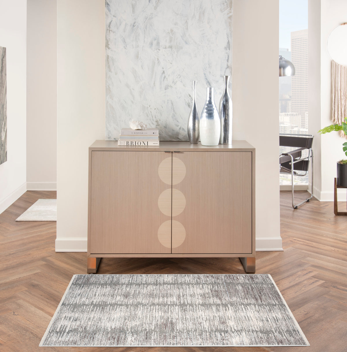 Abstract Hues ABH03 Grey White Rug - room scene