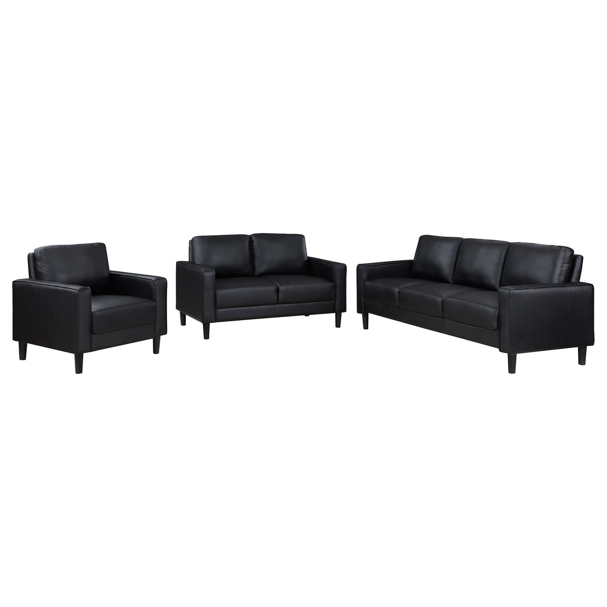 Ruth 3-piece Upholstered Track Arm Sofa Set - Black