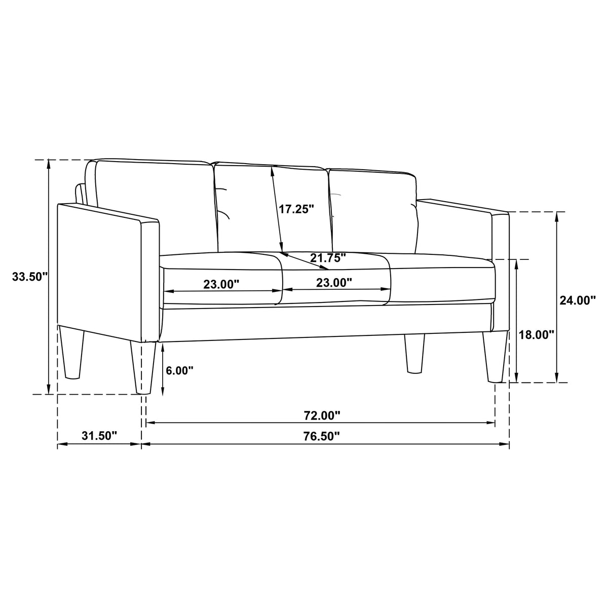 Ruth Upholstered Track Arm Sofa - Black