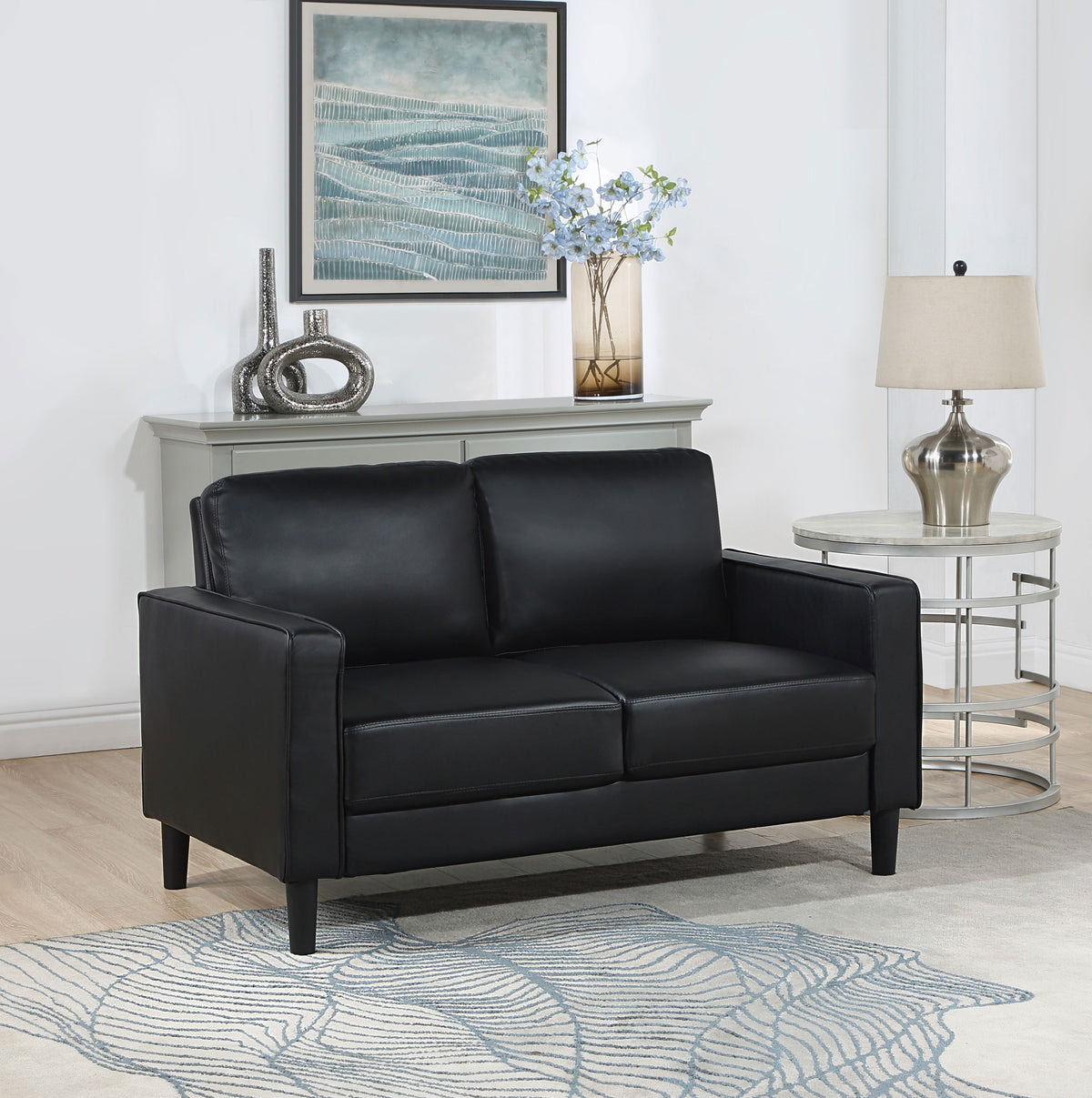 Ruth Upholstered Track Arm Loveseat - Black