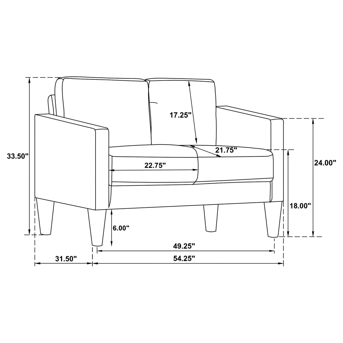 Ruth Upholstered Track Arm Loveseat - Grey