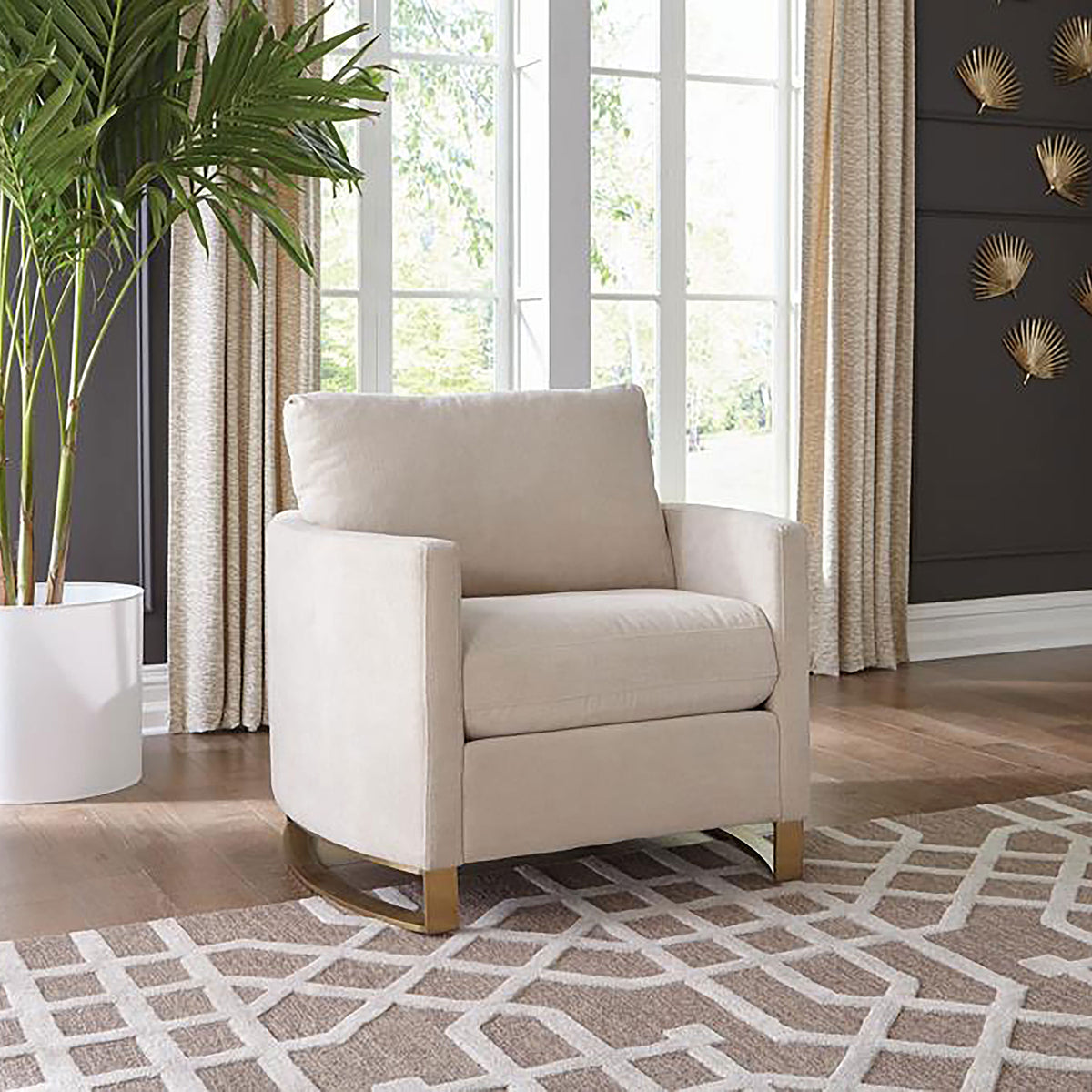 Corliss Upholstered Curved Track Arm Chair - Beige