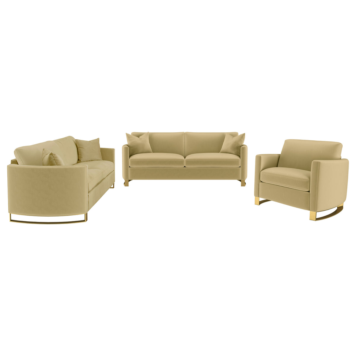 Corliss 3-piece Velvet Upholstered Sofa Set Camel