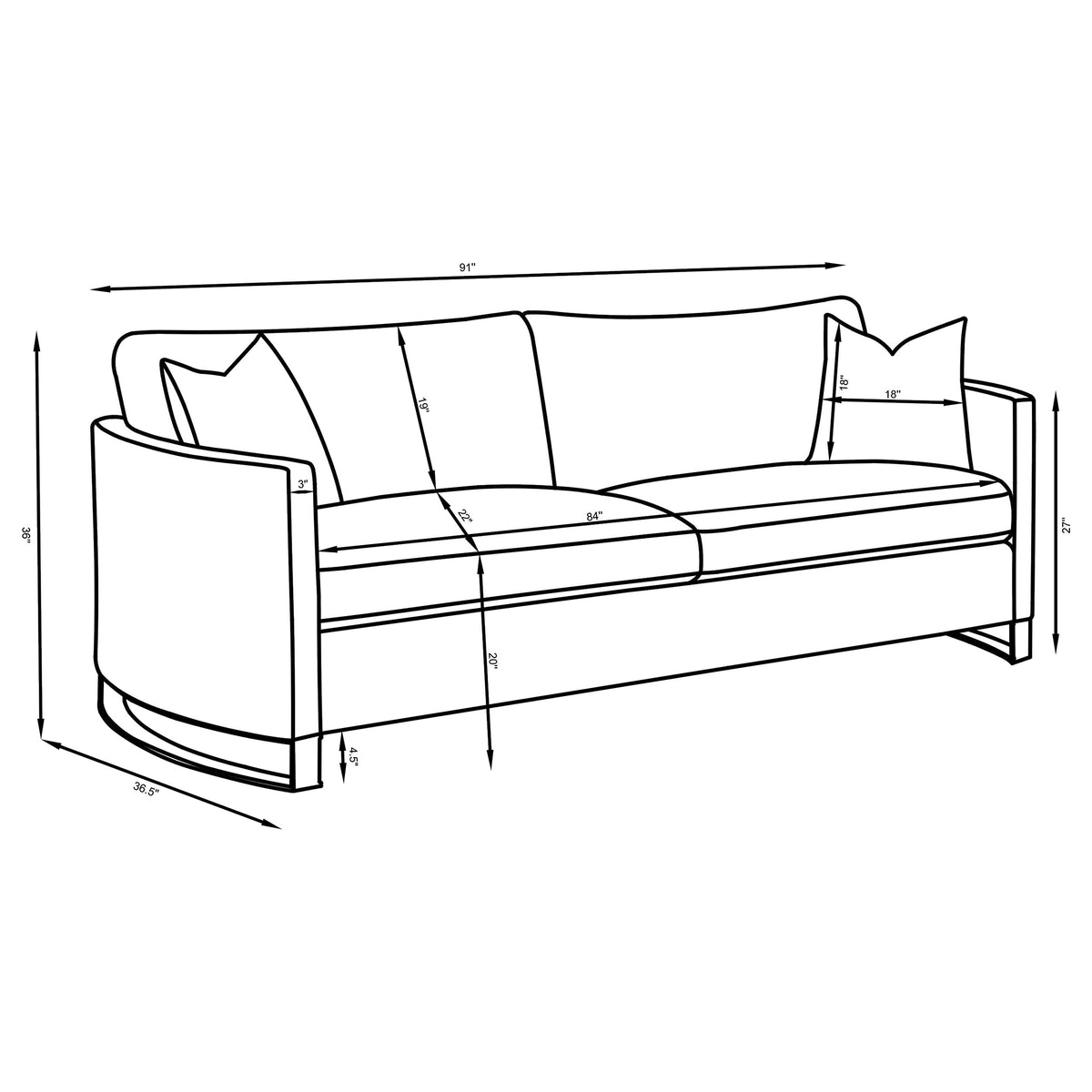 Corliss Upholstered Curved Track Arm Sofa - Camel