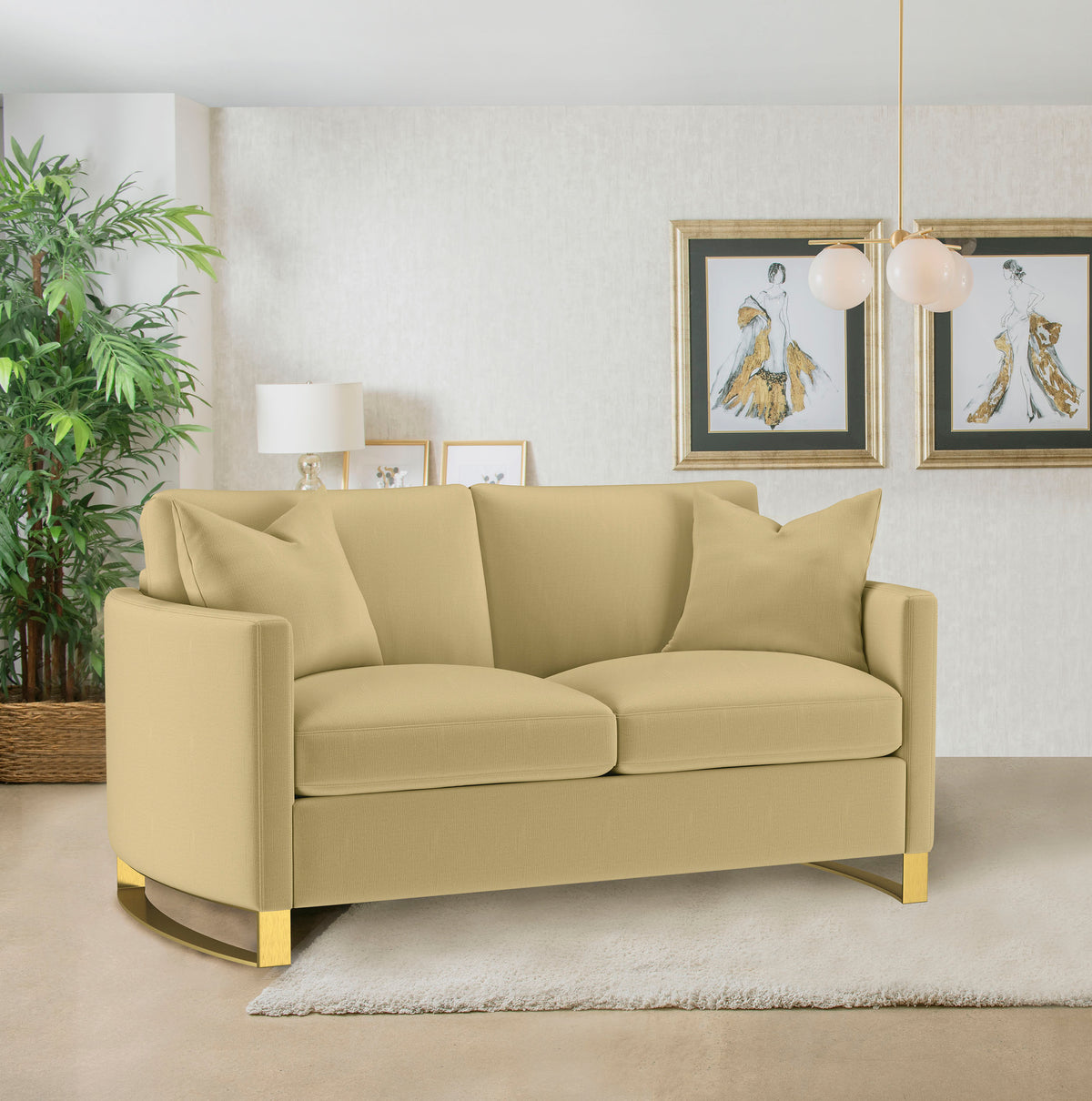 Corliss Upholstered Curved Track Arm Loveseat - Camel