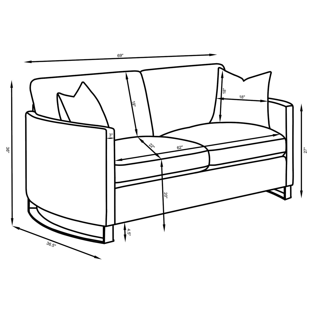 Corliss Upholstered Curved Track Arm Loveseat - Camel