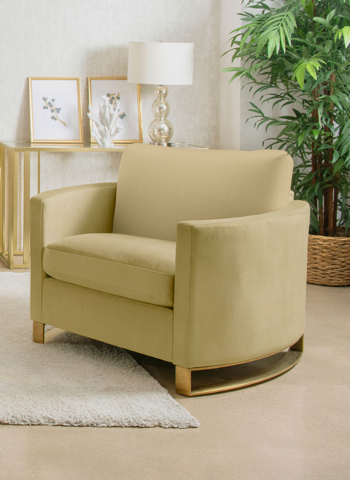 Corliss Upholstered Curved Track Arm Chair - Camel