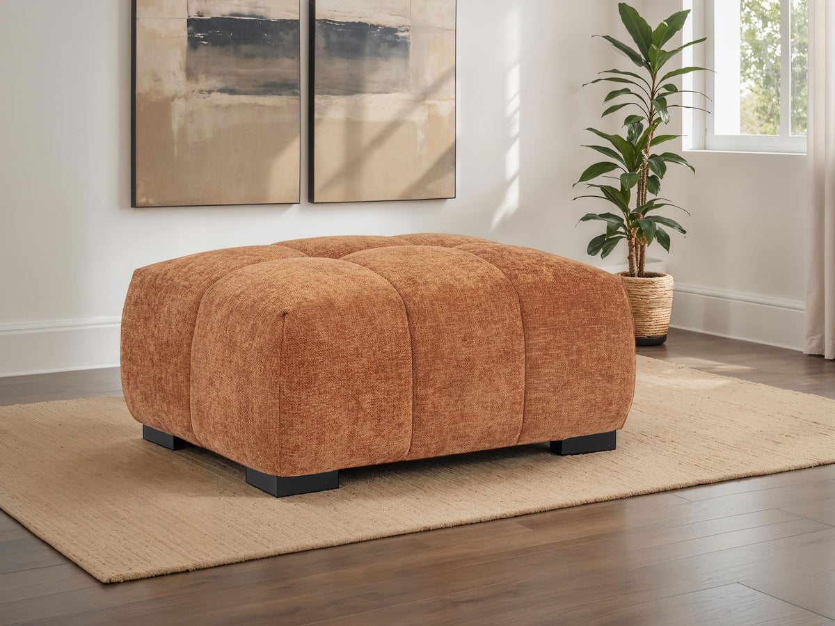 Octavia Tufted Upholstered Rectangular Ottoman - Orange