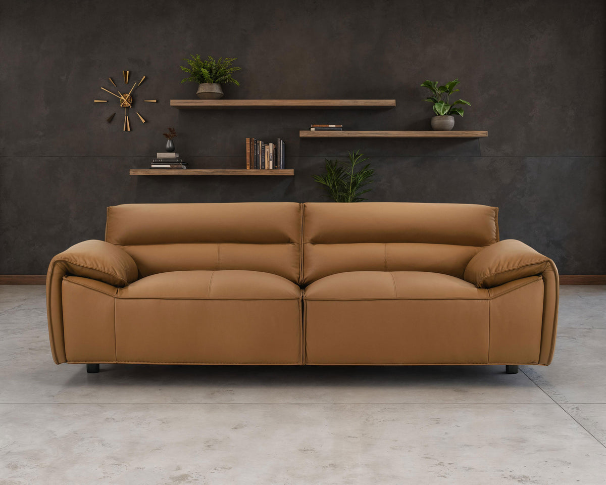 Buxton Top Grain Leather Upholstered Sofa - Orange