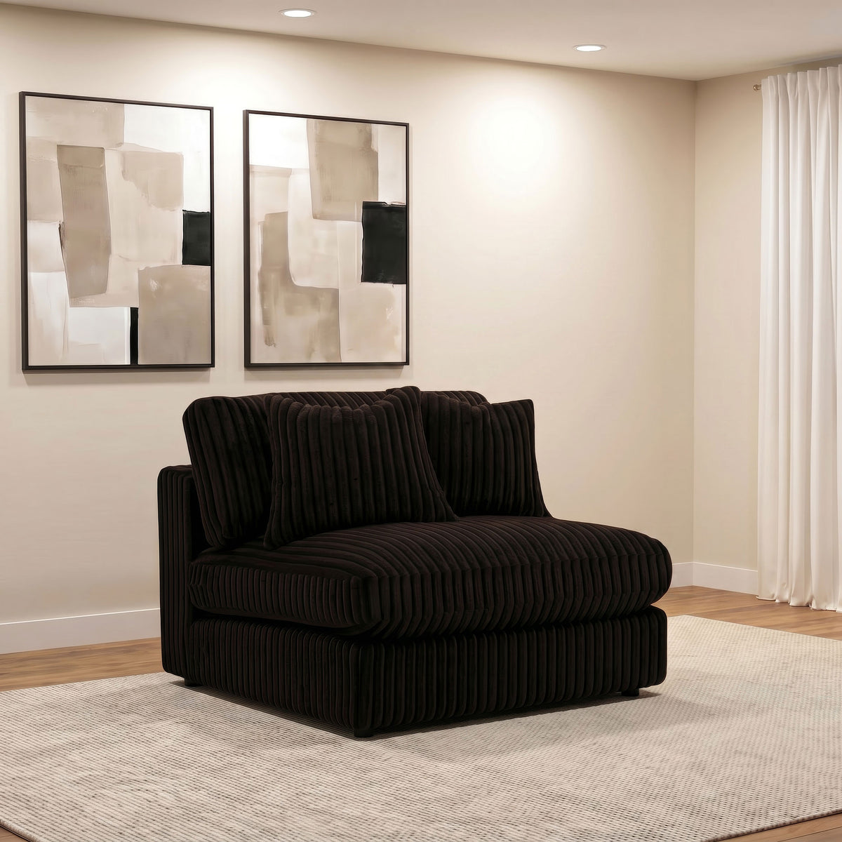 Blaine Corduroy Armless Chair with Reversible Cushions - Chocolate Brown