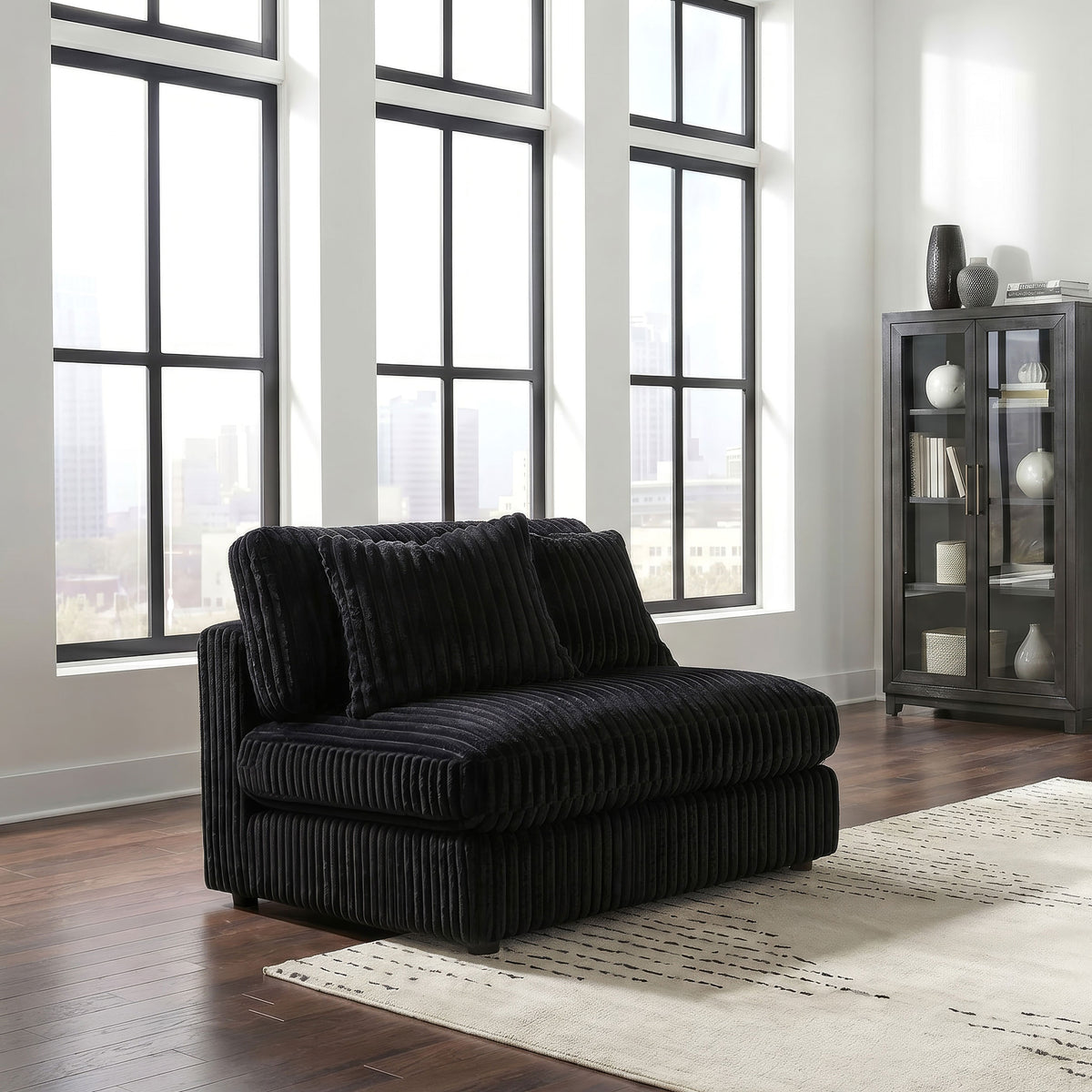 Blaine Corduroy Armless Chair with Reversible Cushions - Black