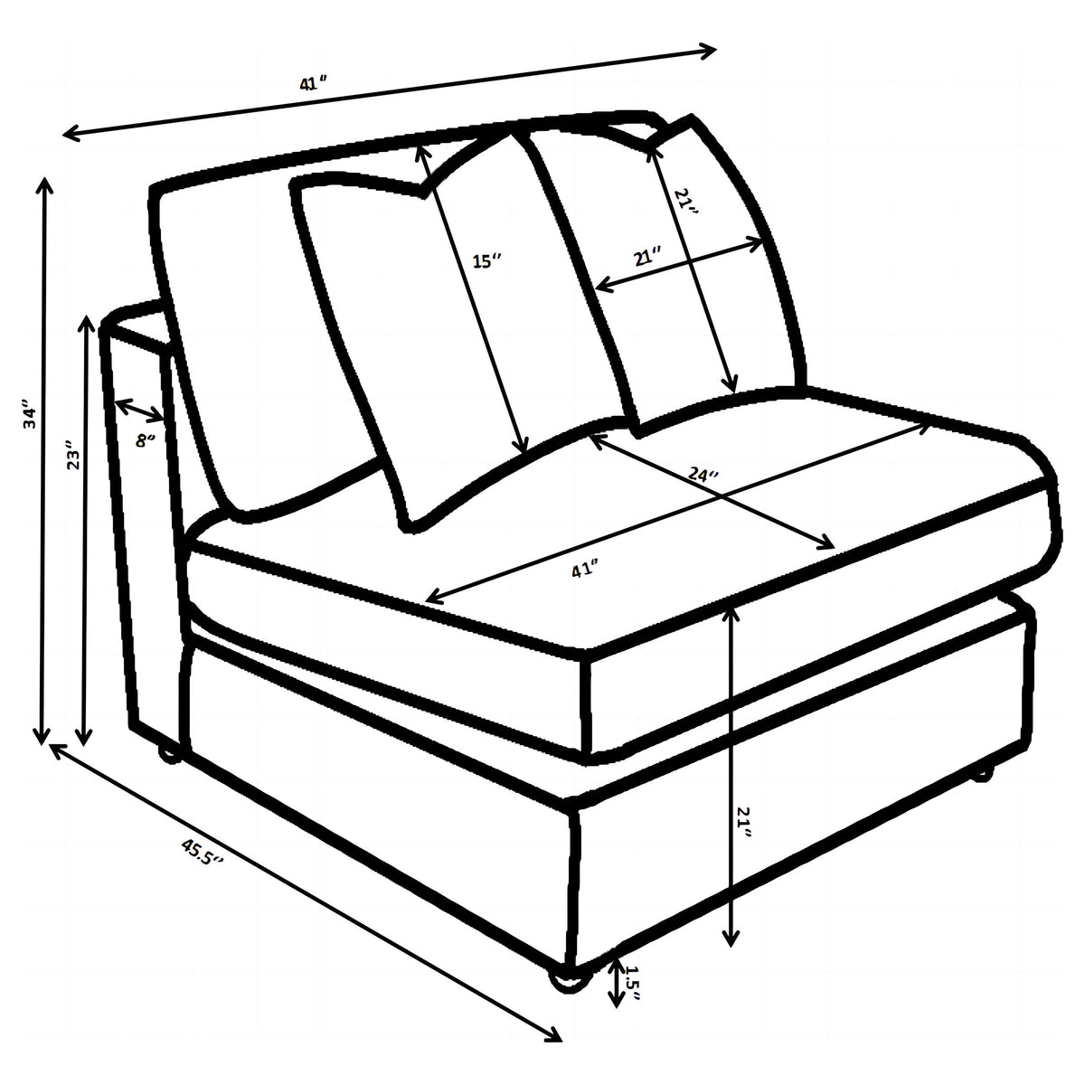 Blaine Corduroy Armless Chair with Reversible Cushions - Black