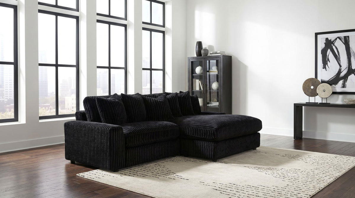 Blaine 2-Piece Corduroy Reversible Chaise Sectional Sofa - Black