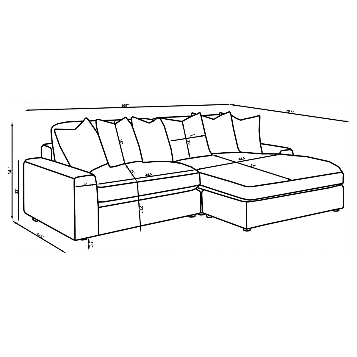 Blaine 2-Piece Corduroy Reversible Chaise Sectional Sofa - Black