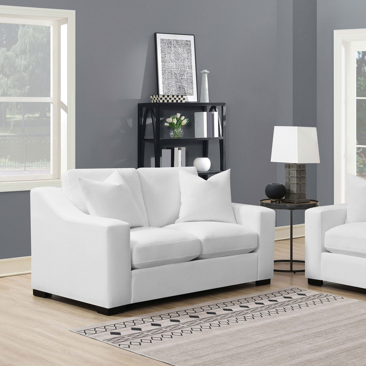 Ashlyn Upholstered Track Arm Loveseat White