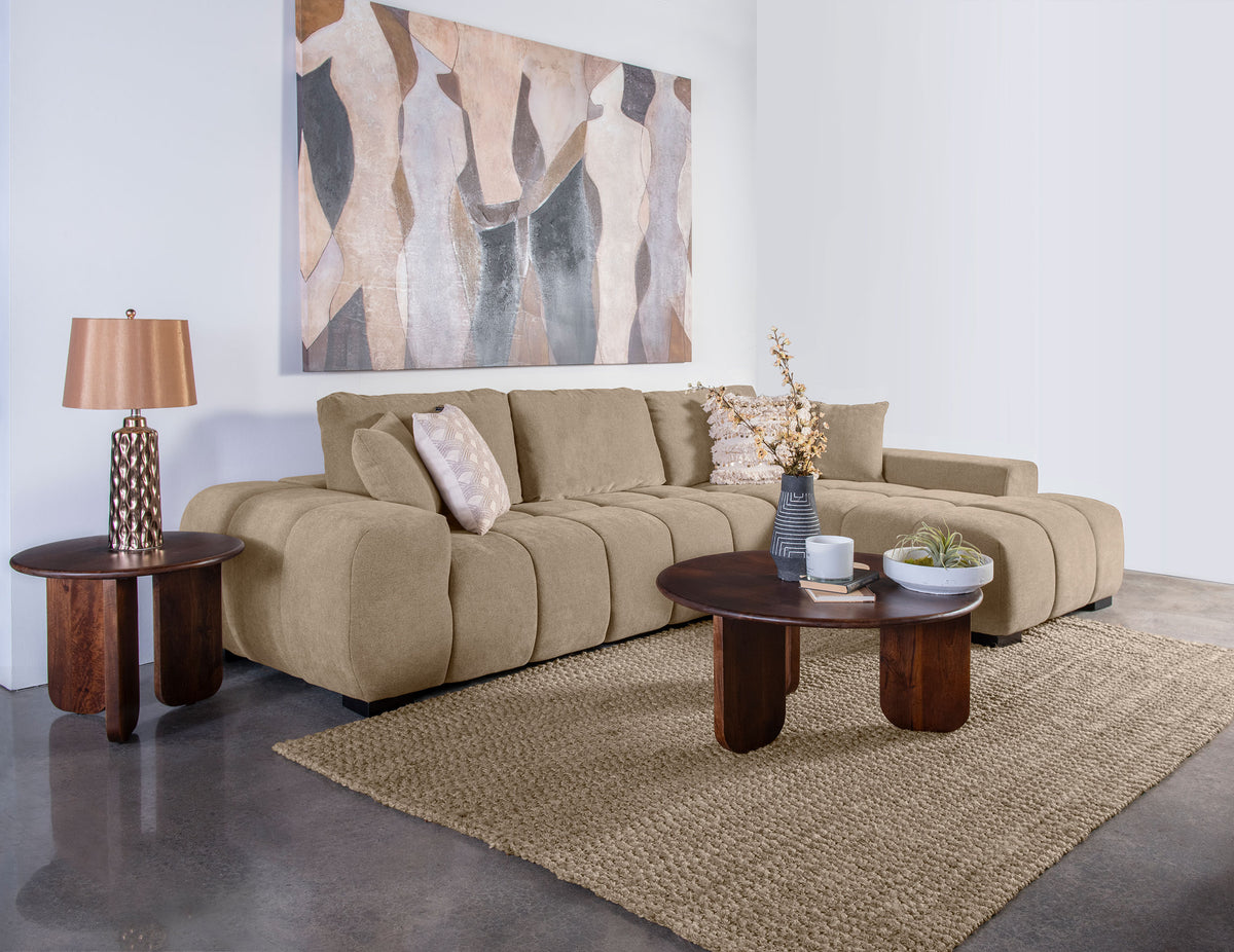 Octavia Tufted 2-Piece Sectional Chaise Sofa - Camel