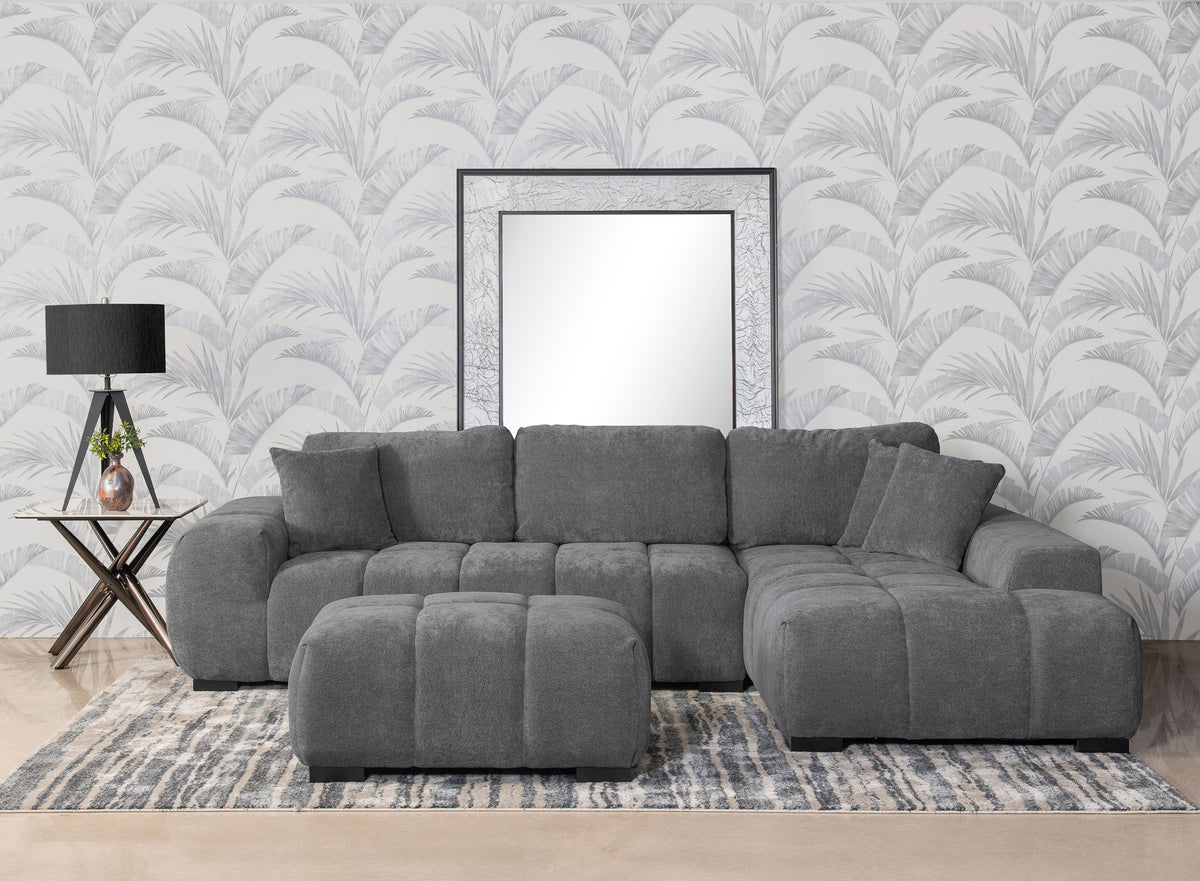 Octavia Tufted 2-Piece Sectional Chaise Sofa - Charcoal Grey