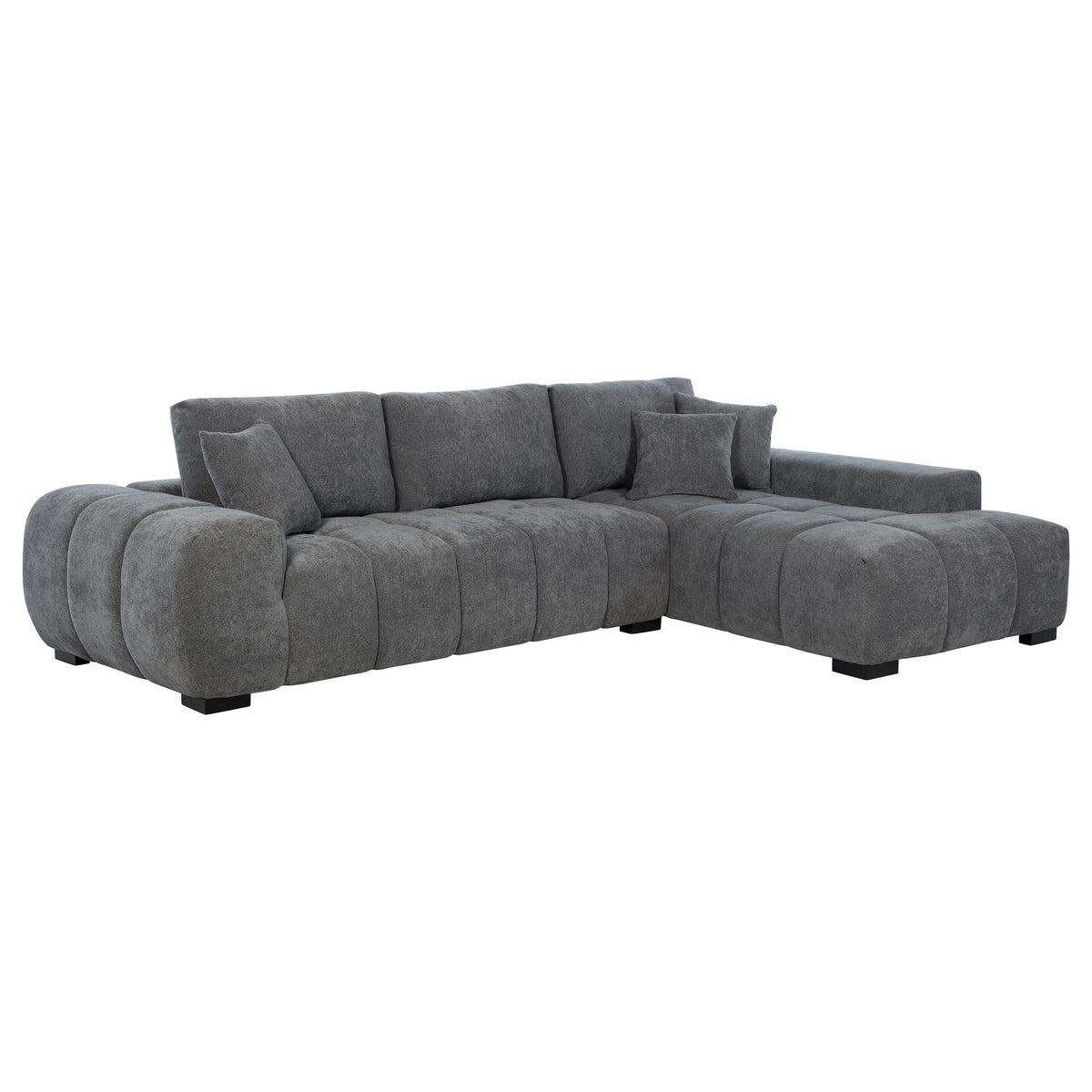 Octavia Tufted 2-Piece Sectional Chaise Sofa - Charcoal Grey