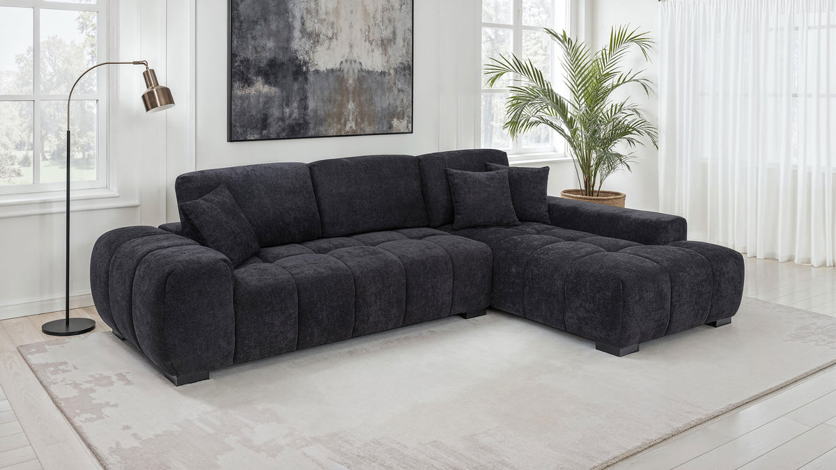 Octavia Tufted 2-Piece Sectional Chaise Sofa - Black