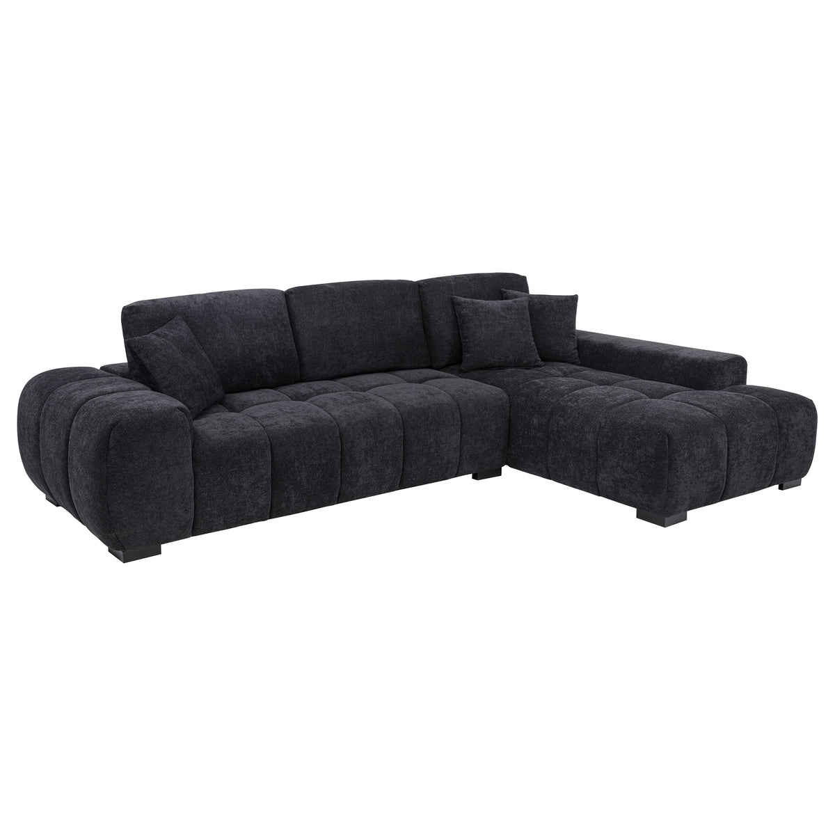 Octavia Tufted 2-Piece Sectional Chaise Sofa - Black