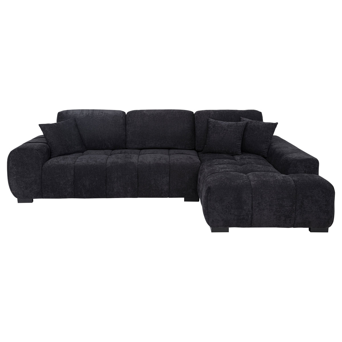 Octavia Tufted 2-Piece Sectional Chaise Sofa - Black