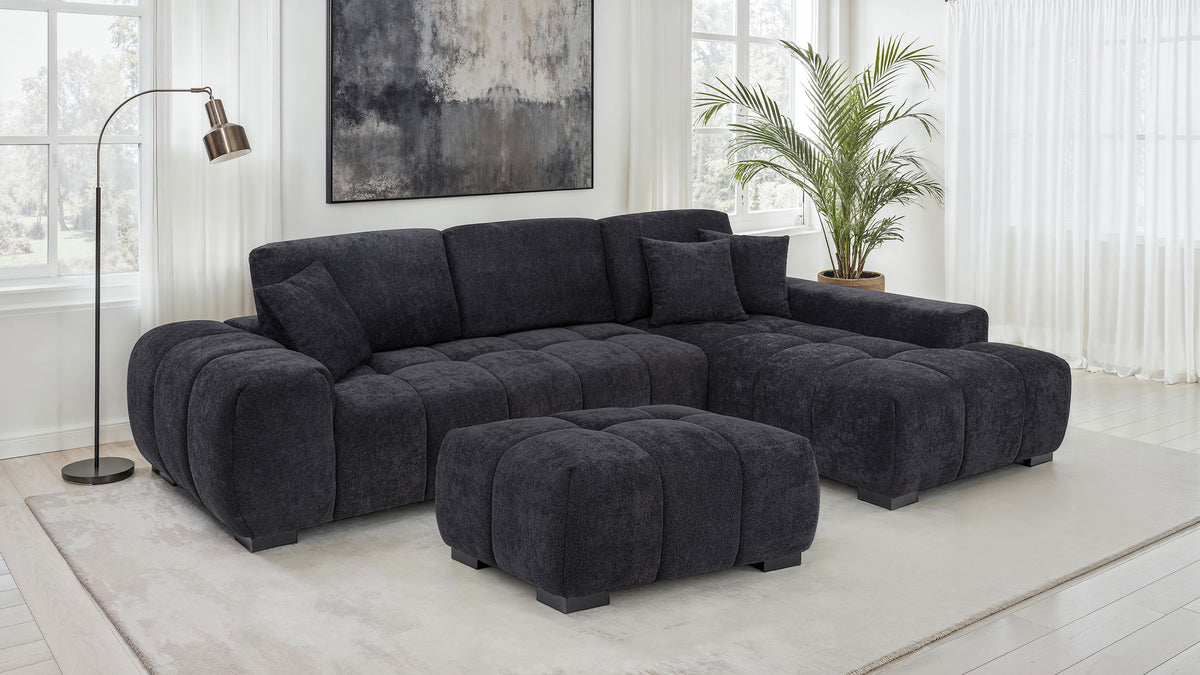 Octavia Tufted 2-Piece Sectional Chaise Sofa - Black