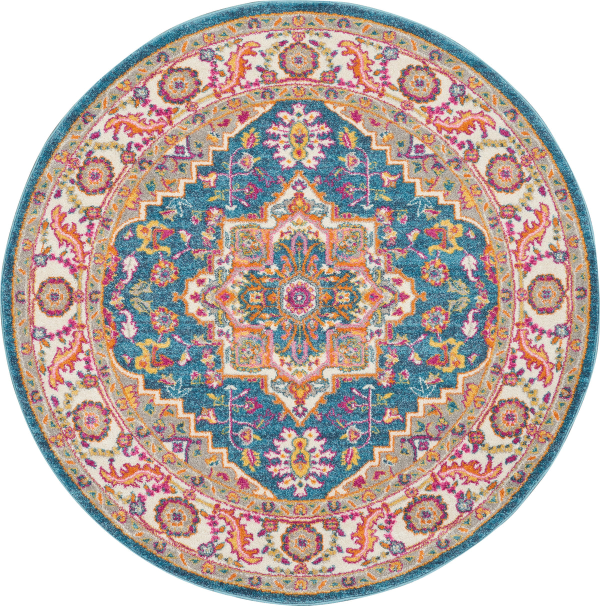 Passion PSN20 Teal Multicolor Rug - Round