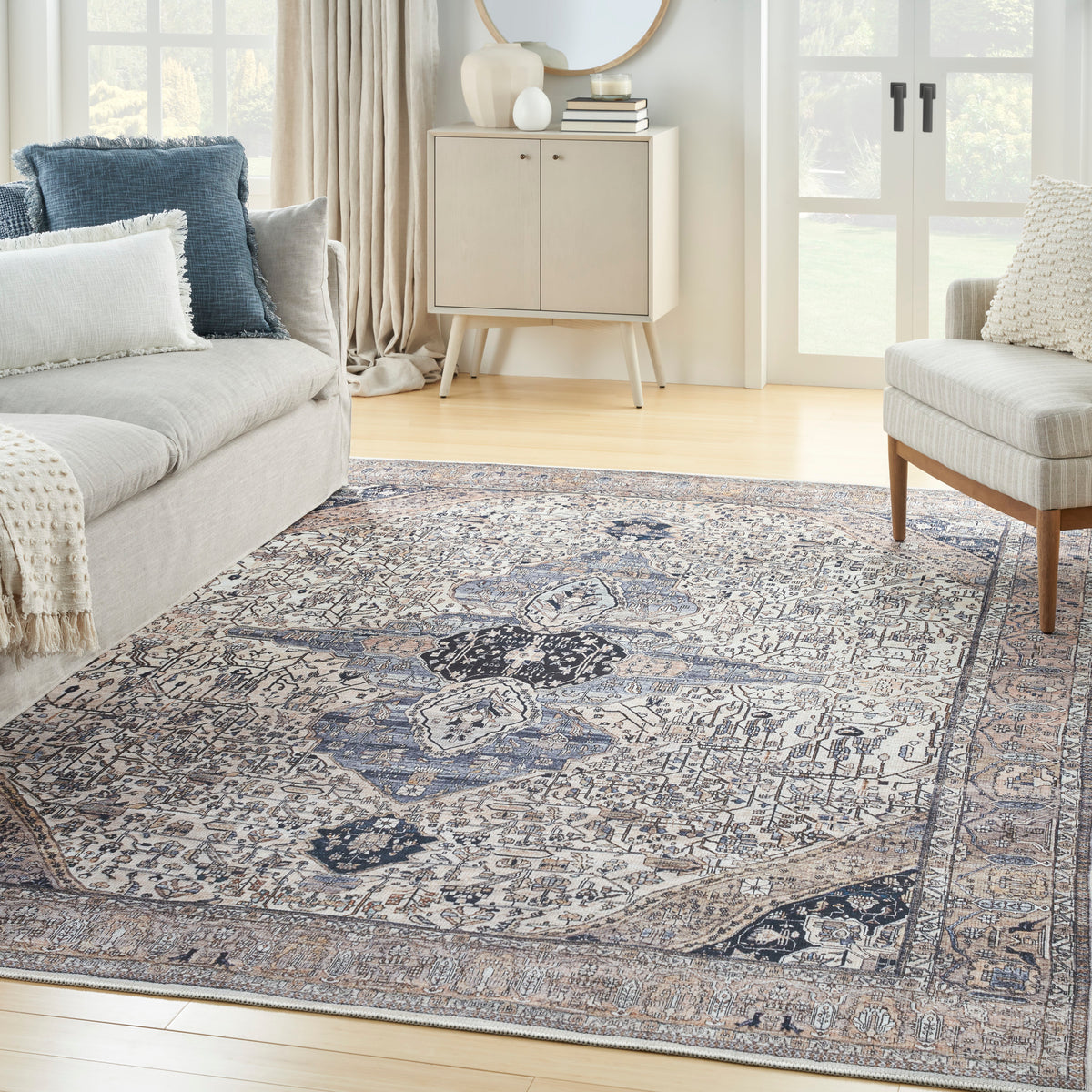 Grand Washables GRW05 Ivory Blue Rug - room scene