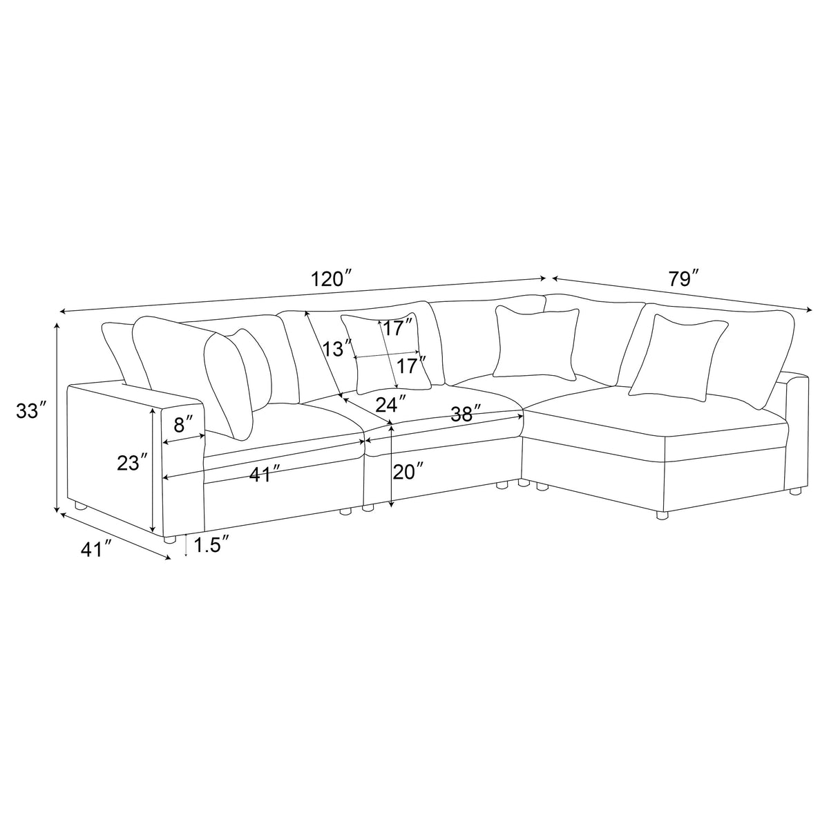 Serene 4-piece Upholstered Modular Sectional Sofa with 2 Armless Chairs - Beige