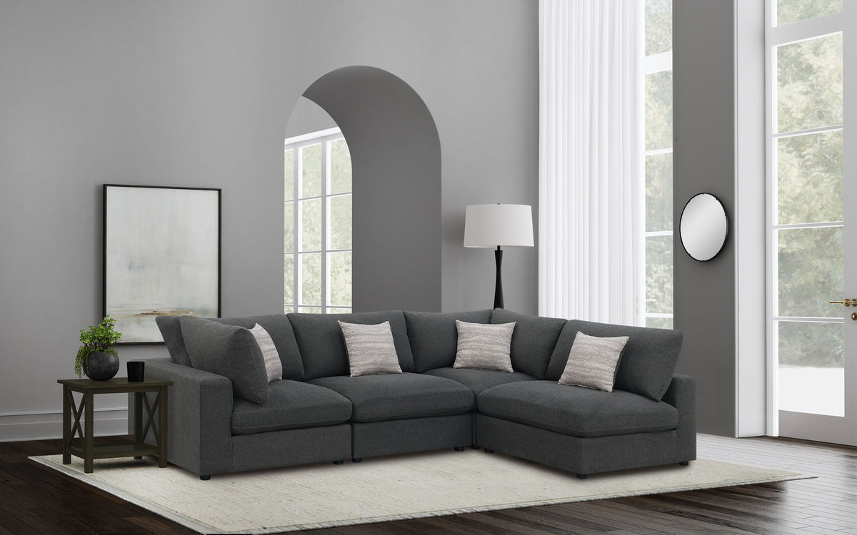 Serene 4-piece Upholstered Modular Sectional Sofa with 2 Armless Chairs - Charcoal