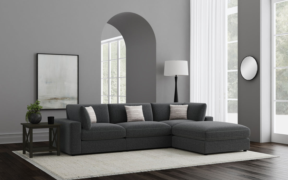 Serene 4-piece Upholstered Modular Sectional Sofa with 1 Armless Chair and Ottoman - Charcoal
