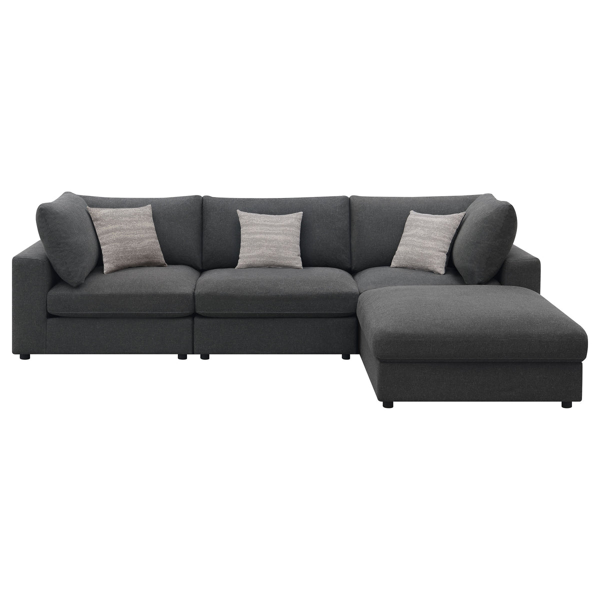 Serene 4-piece Upholstered Modular Sectional Sofa with 1 Armless Chair and Ottoman - Charcoal