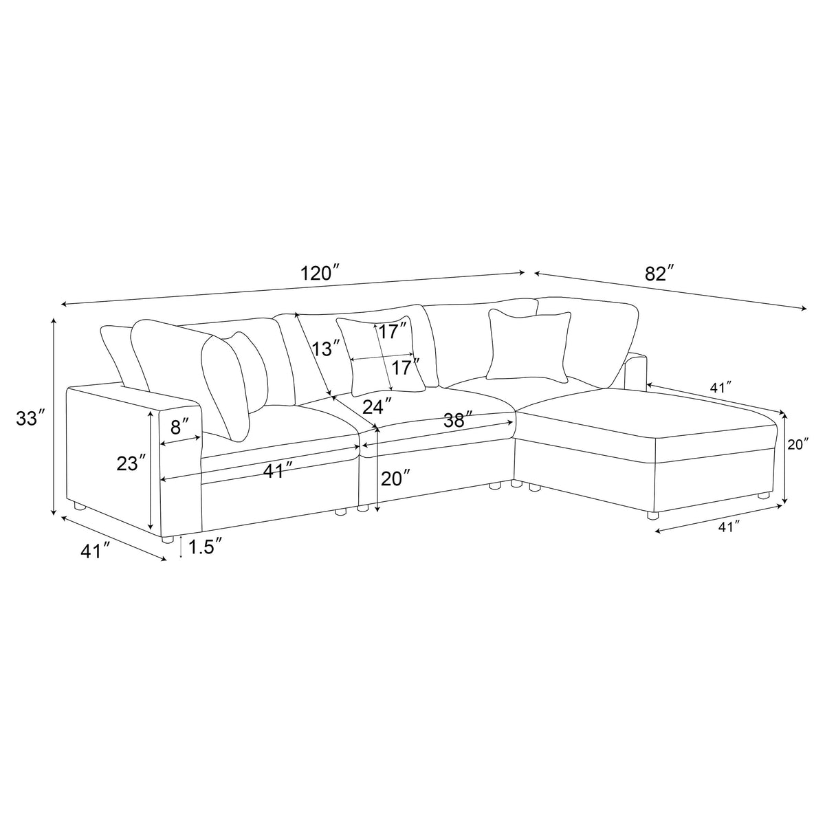 Serene 4-piece Upholstered Modular Sectional Sofa with 1 Armless Chair and Ottoman - Charcoal