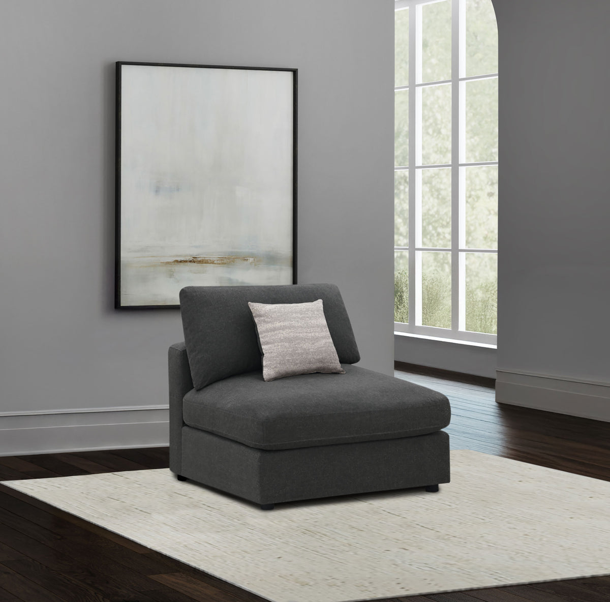 Serene Upholstered Armless Chair - Charcoal