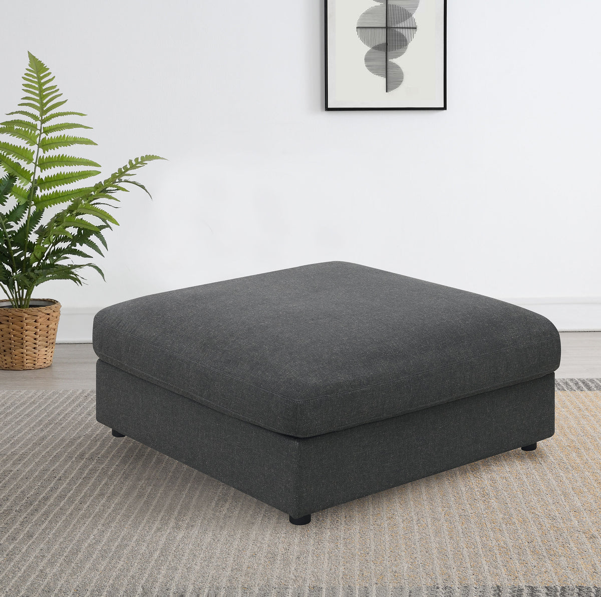 Serene Square Upholstered Ottoman - Charcoal