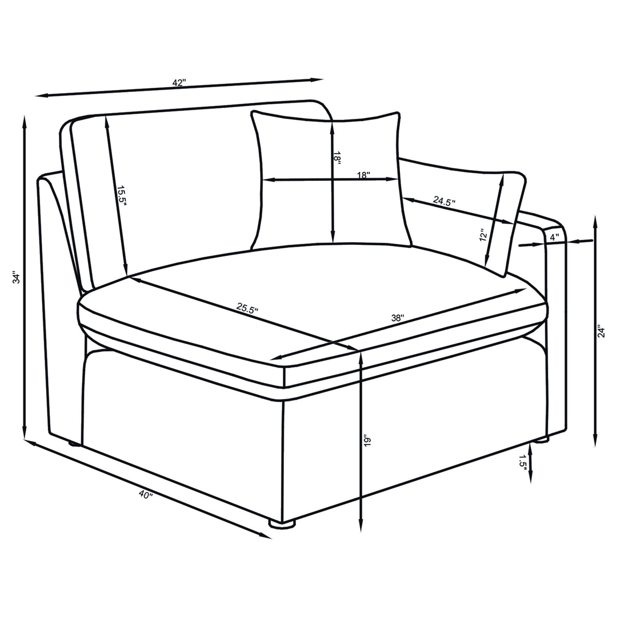 Hobson Upholstered Chair - Charcoal, Right Arm Facing