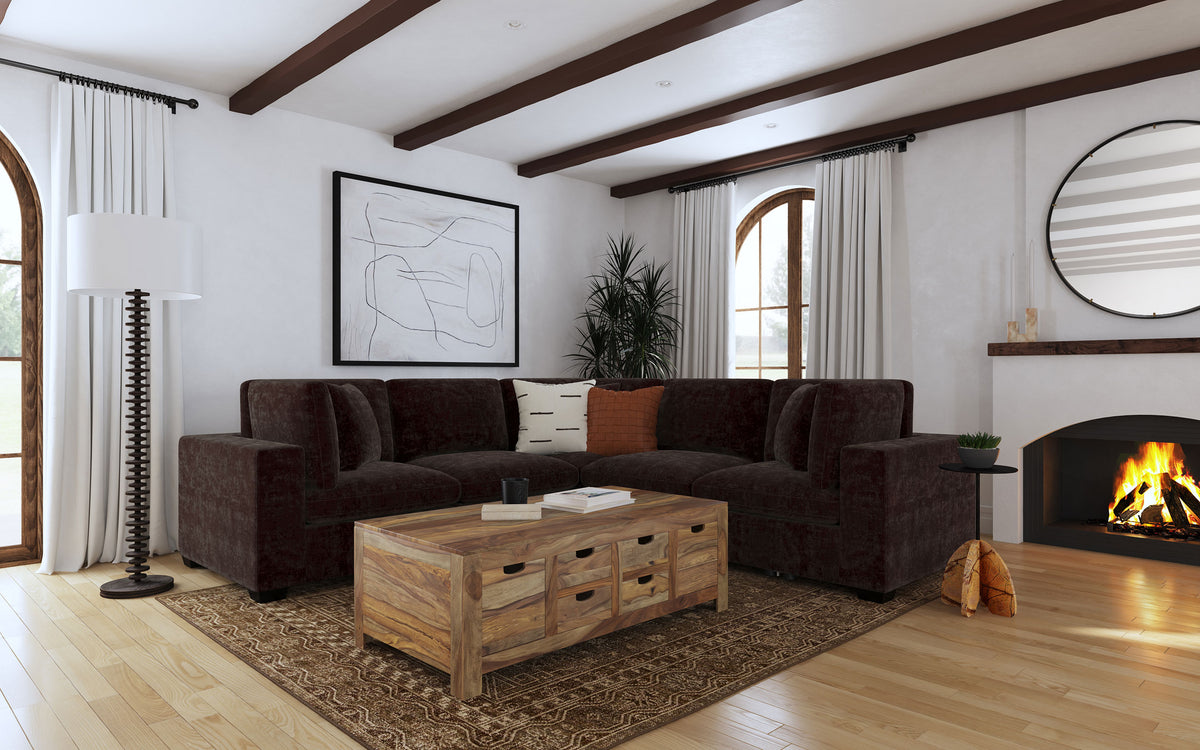 Lakeview 6-piece Upholstered Modular Sectional Chocolate with 3 Corner Chairs and 2 Armless Chairs