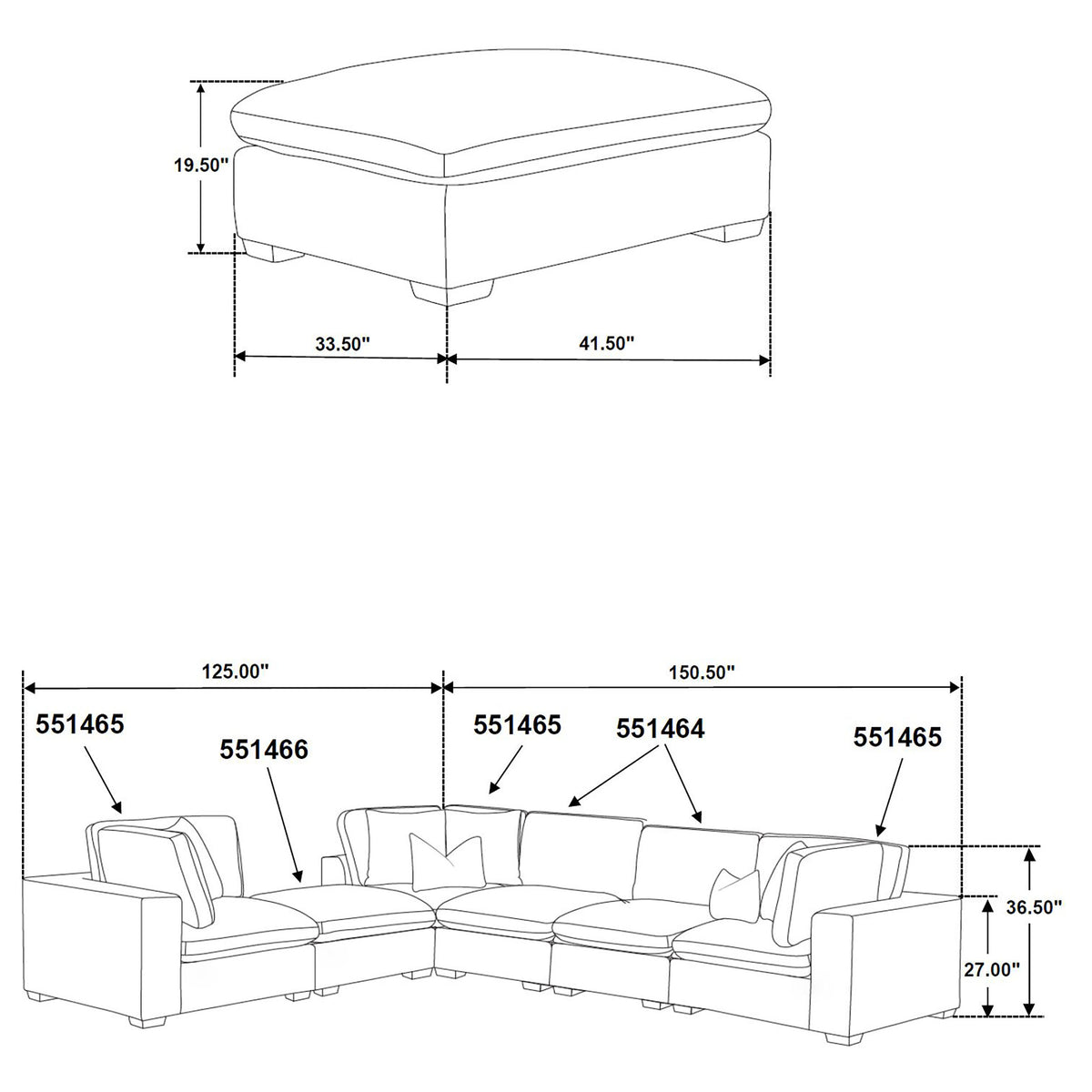 Lakeview Rectangular Upholstered Ottoman - Dark Chocolate