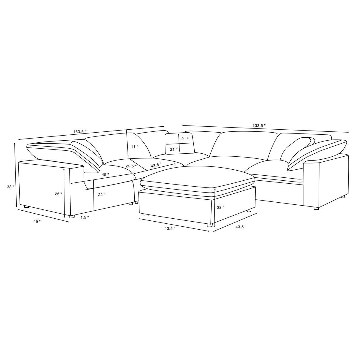 Raleigh 6-piece Boucle Upholstered Modular Sectional with 3 Corner Chairs and 2 Armless Chairs - Ivory