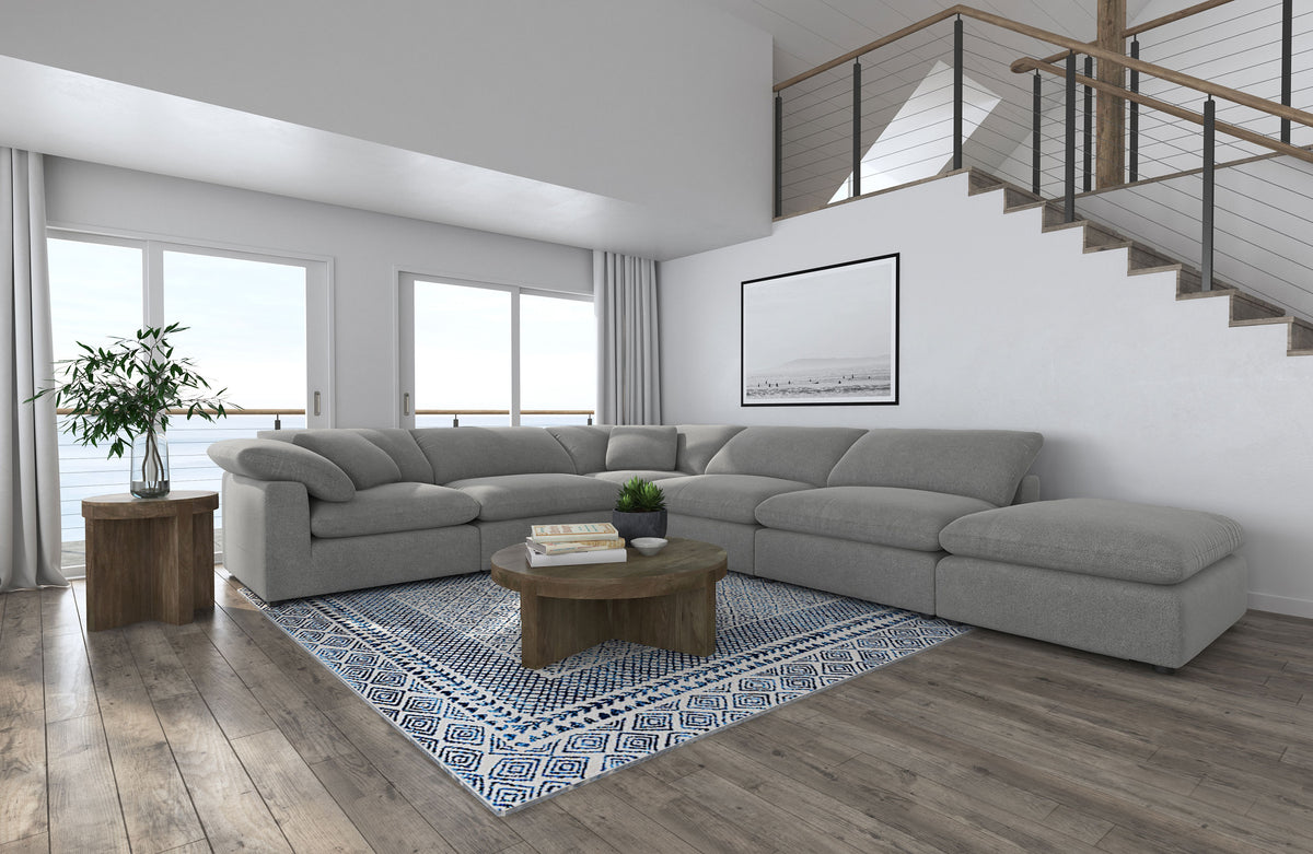 Raleigh 6-piece Boucle Upholstered Modular Sectional with 3 Armless Chairs and 2 Corner Chairs - Grey