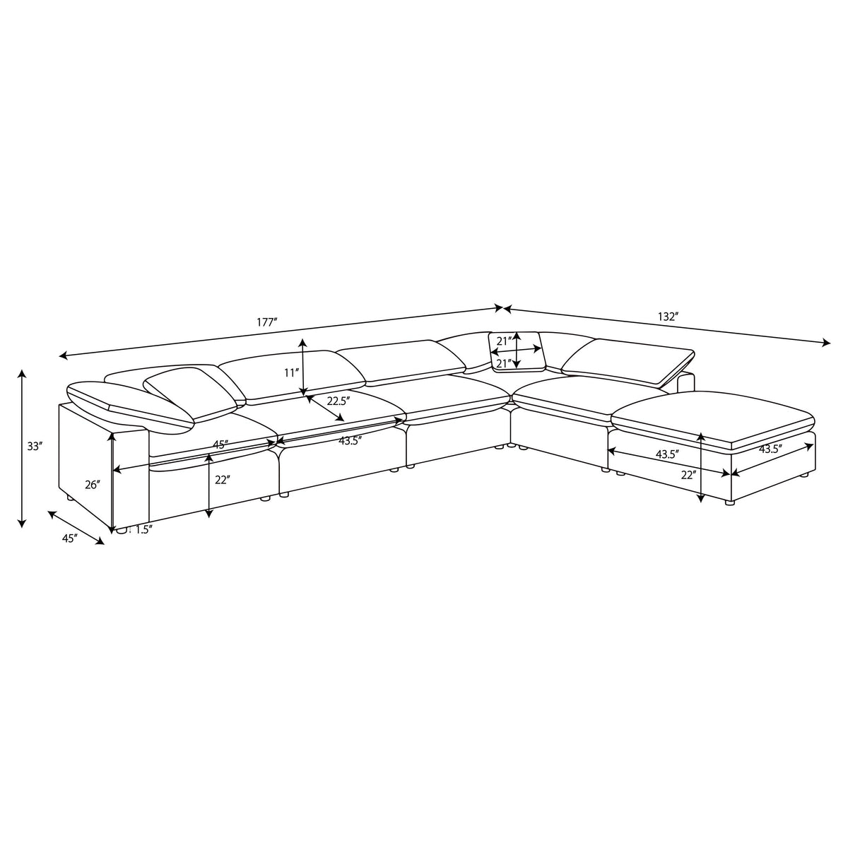 Raleigh 6-piece Boucle Upholstered Modular Sectional with 3 Armless Chairs and 2 Corner Chairs - Grey