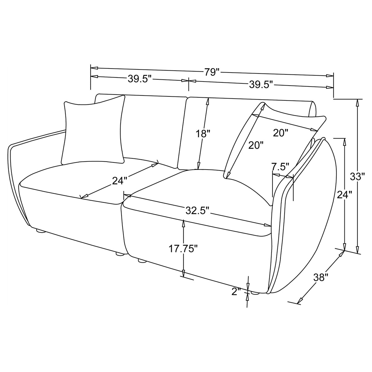Elysia Fabric Upholstered Modular Lounge Loveseat - Coral