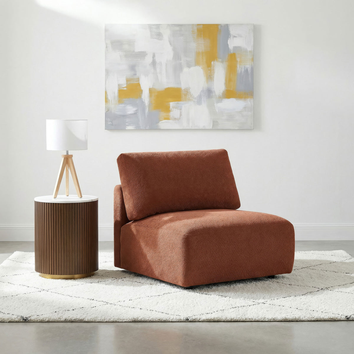 Elysia Fabric Upholstered Modular Armless Chair - Coral