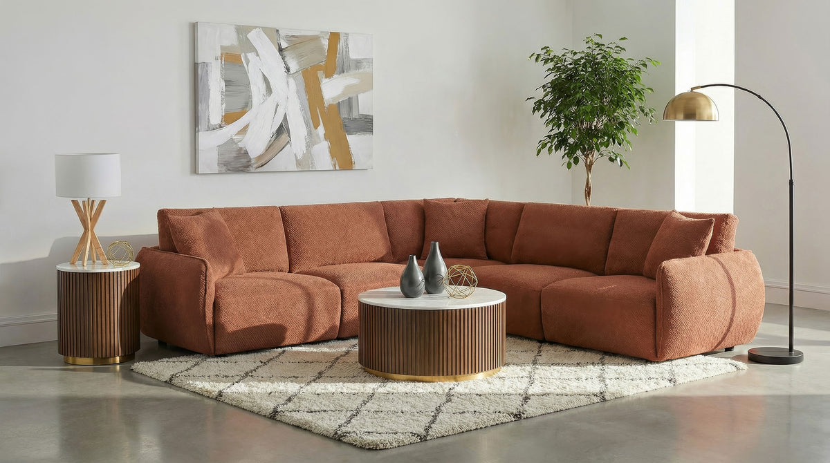 Elysia Fabric Upholstered Modular Corner Chair - Coral