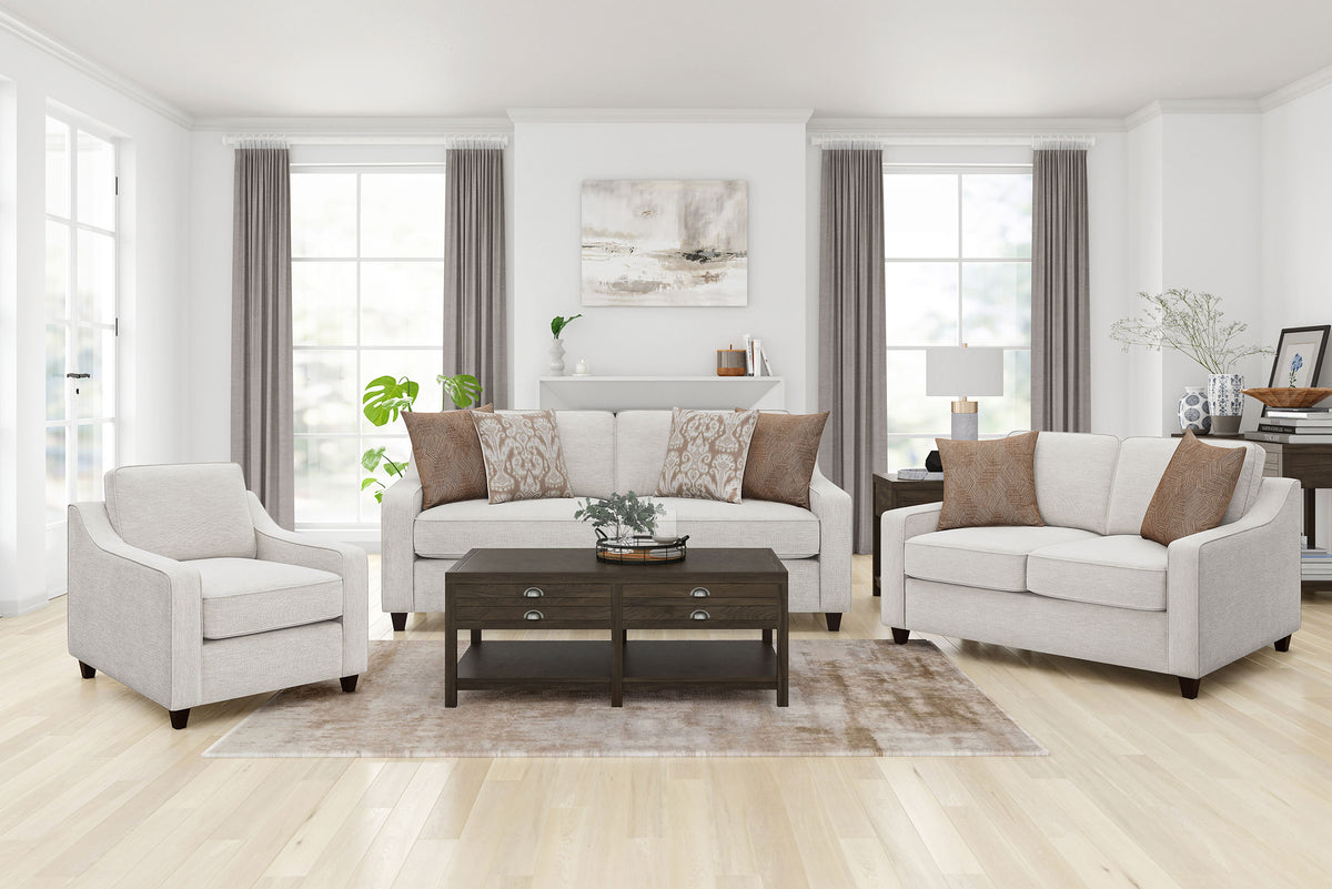 Christine 3-piece Upholstered Sloped Arm Sofa Set Beige