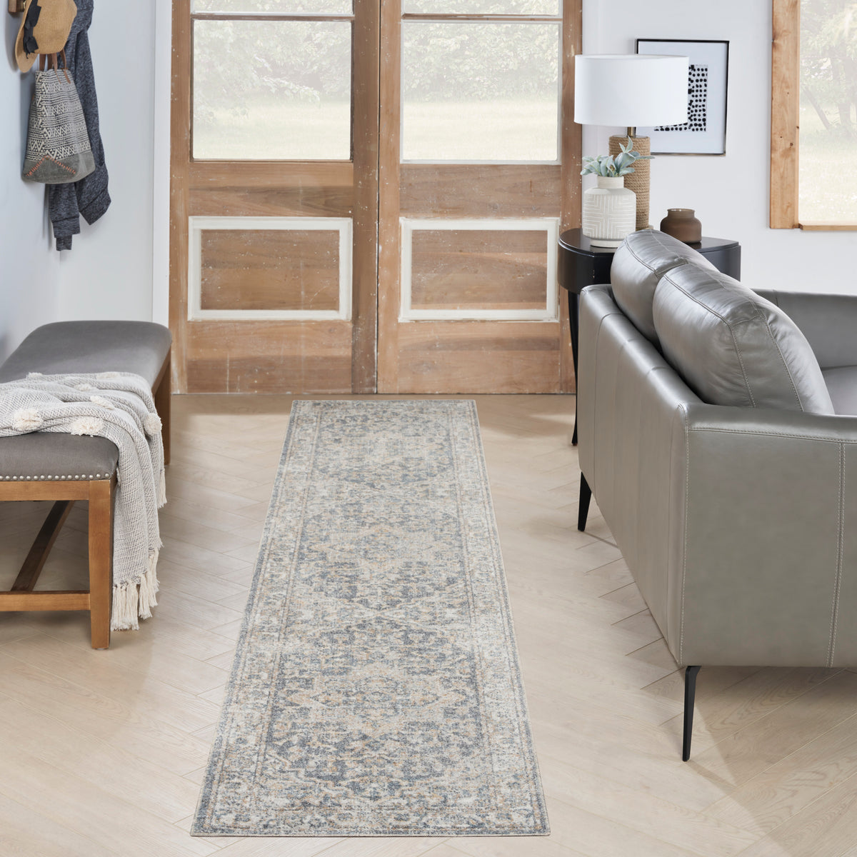 Astra Machine Washable ASW12 Grey Blue Rug - room scene