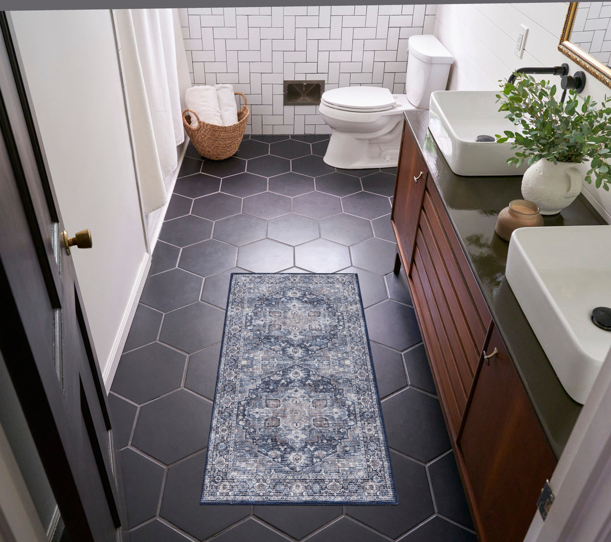 New Concept Washables SR101 Ivory Navy Rug - room scene