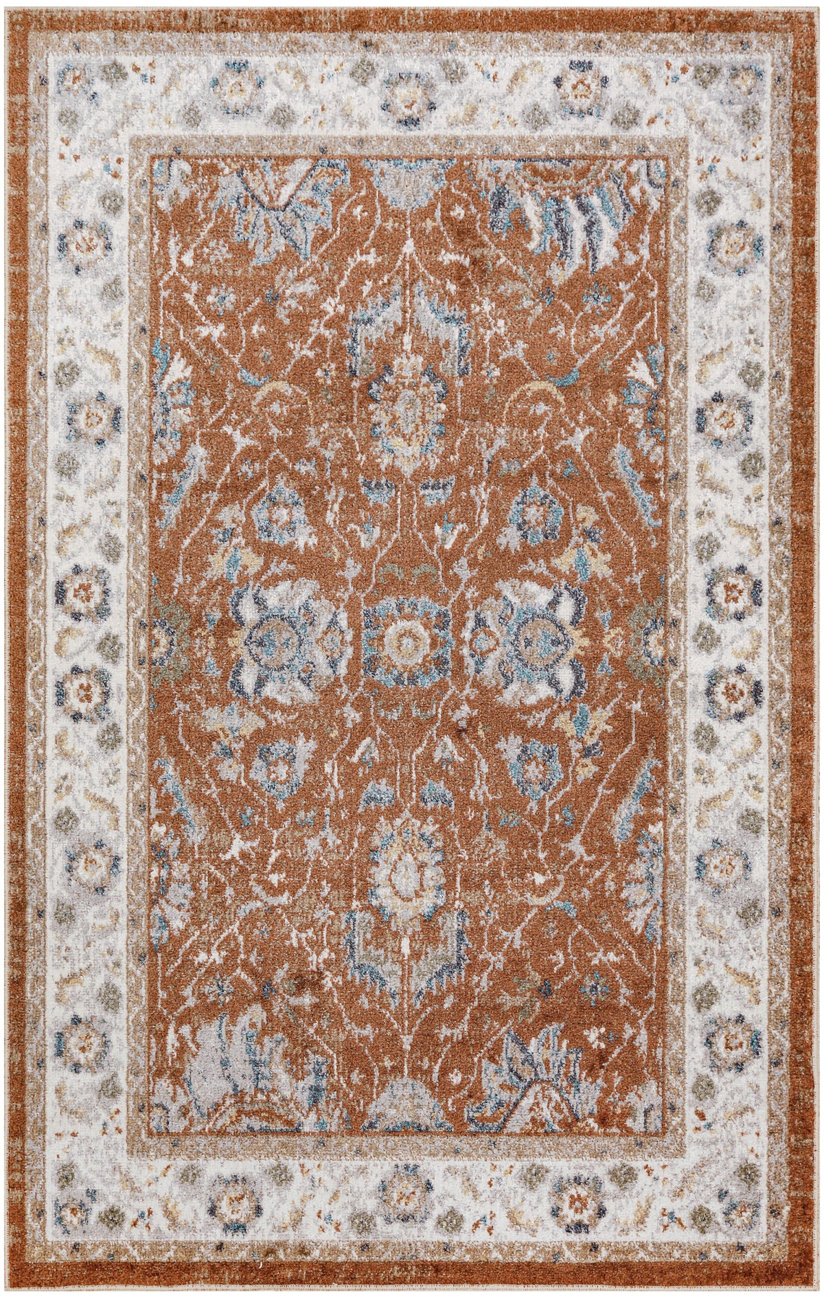 Astra Machine Washable ASW20 Rust Ivory Rug - Rectangle