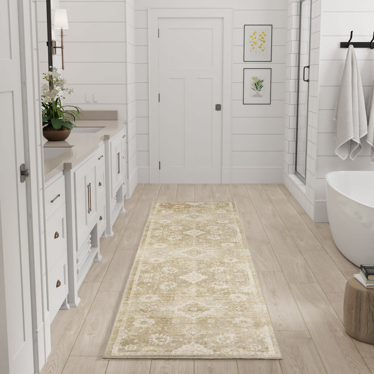 Astra Machine Washable ASW19 Ivory Gold Rug - room scene