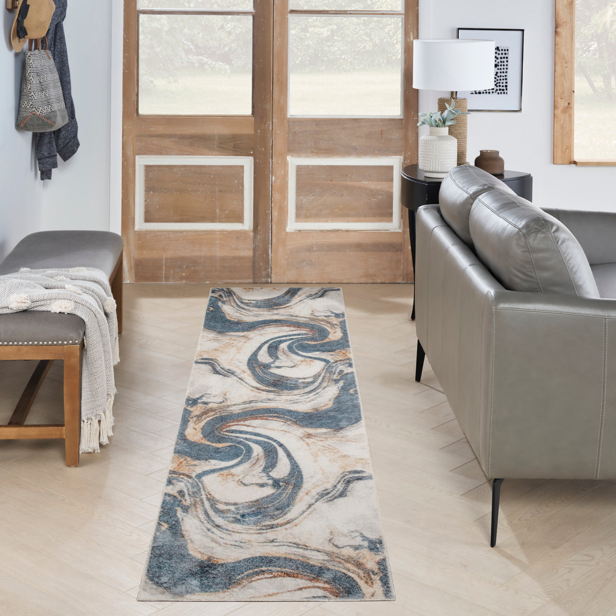 Astra Machine Washable ASW15 Ivory Blue Rug - room scene
